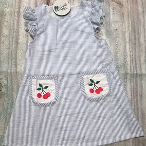 Seersucker lined Dress with Cherries Embroidered
